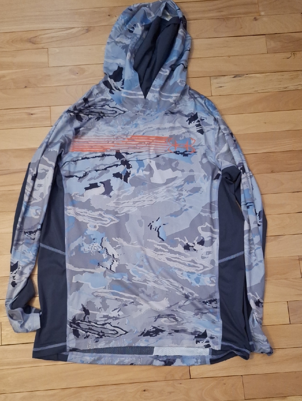 Camo Hooded Performance Pullover - Blue Gray with Orange Accent